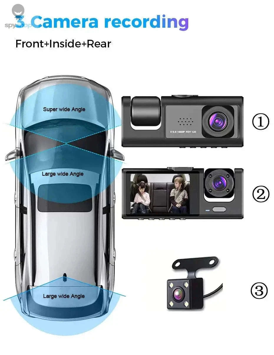 1080P 3-Camera Dash Cam with IR Night Vision-Y30A-no card