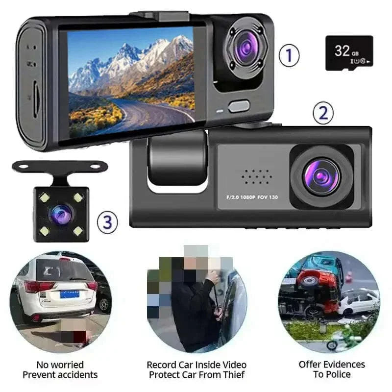 1080P 3-Camera Dash Cam with IR Night Vision-Y30B-no card