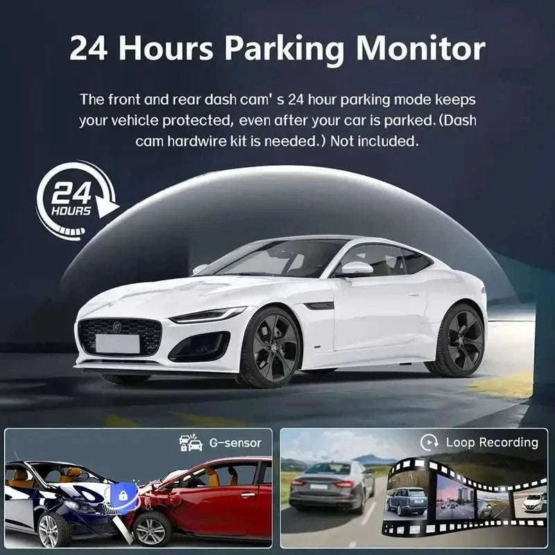 1080P 3-Channel Dash Cam with Front Rear Interior Recording-3-CH-Hardwire kit / No SD Card