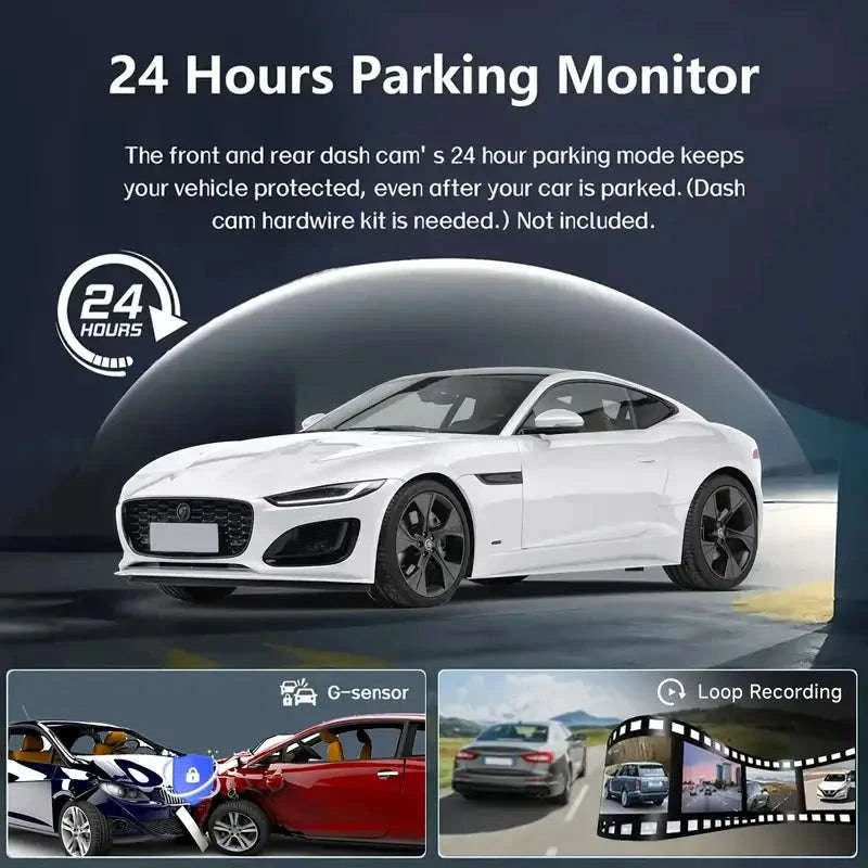 1080P 3-Channel Dash Cam with Front Rear Interior Recording-3-CH-Hardwire kit / No SD Card