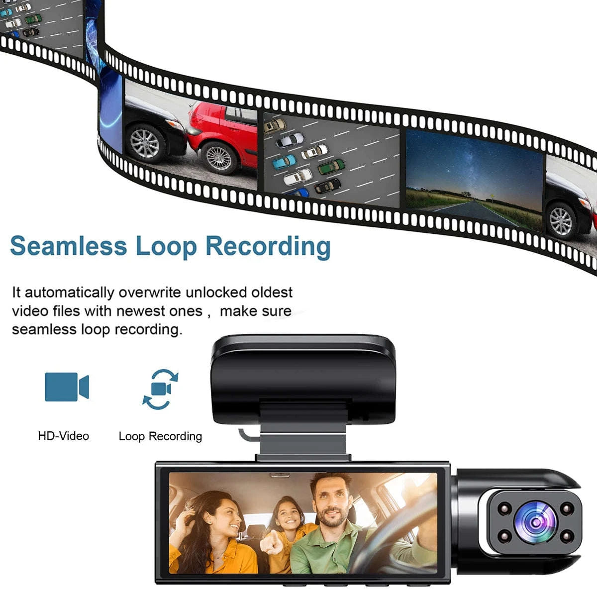 1080P 3-Channel Dash Cam with Front Rear Interior Recording-3-CH-Hardwire kit / No SD Card
