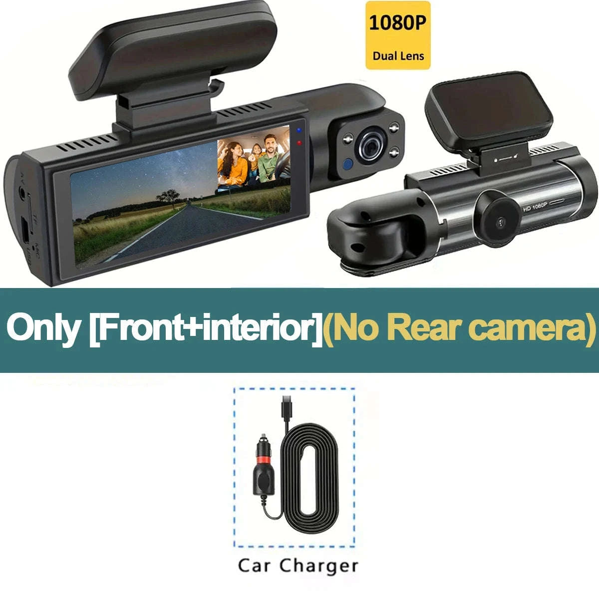 1080P 3-Channel Dash Cam with Front Rear Interior Recording-3-CH-Hardwire kit / No SD Card