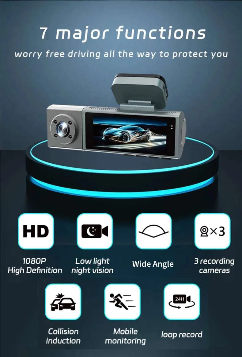 1080P 3-Way WiFi Dash Cam Front Inside Rear with Night Vision-front inside rear / United States