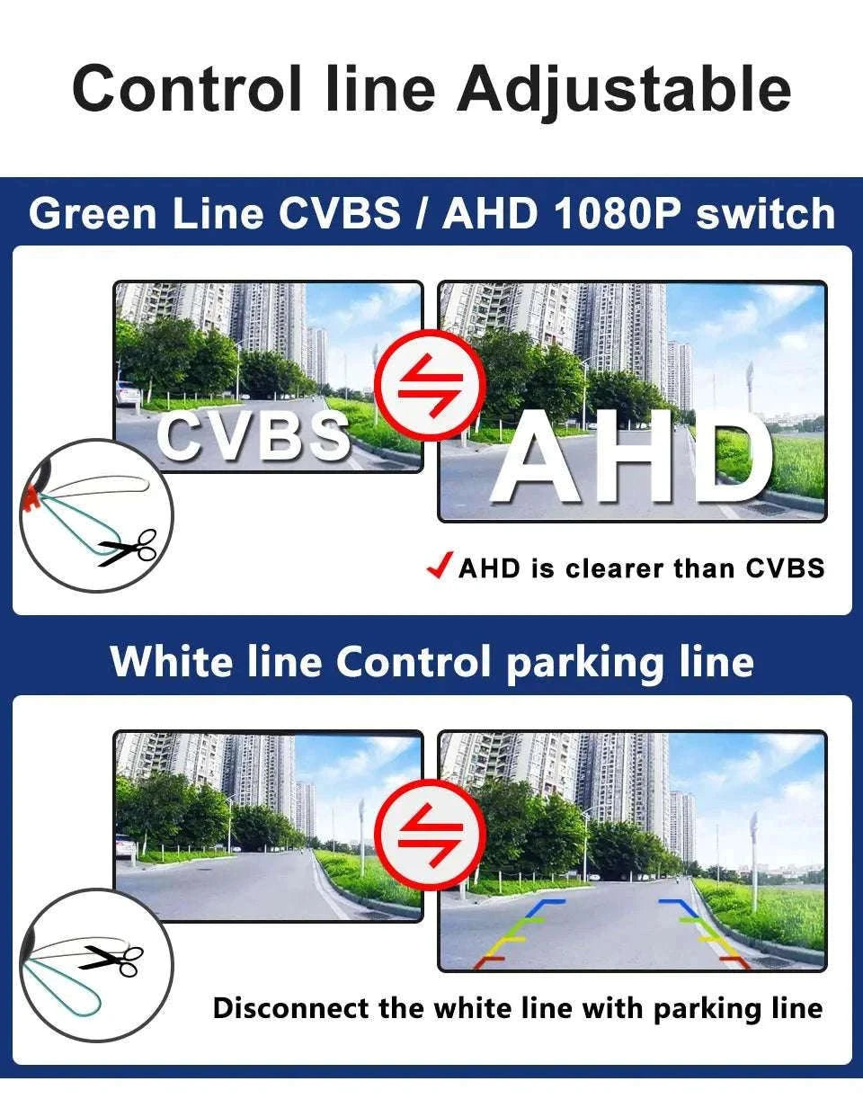 1080P AHD Car Rear View Camera 175° Wide Angle with Guide Lines-CCD 720P