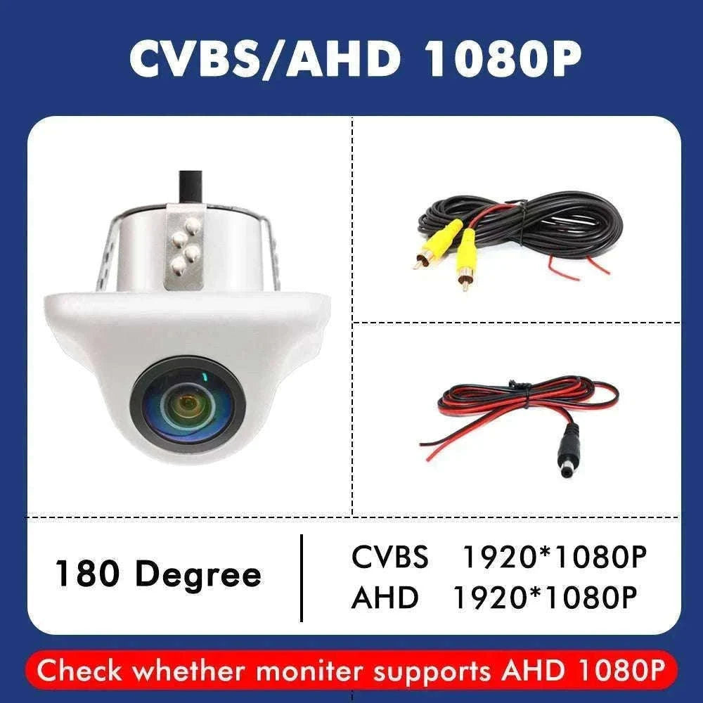 1080P AHD Car Rear View Camera with 180° Fisheye Night Vision-White