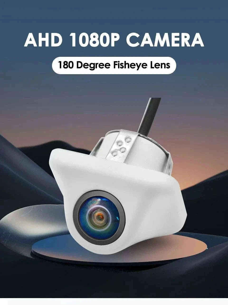 1080P AHD Car Rear View Camera with 180° Fisheye Night Vision-White