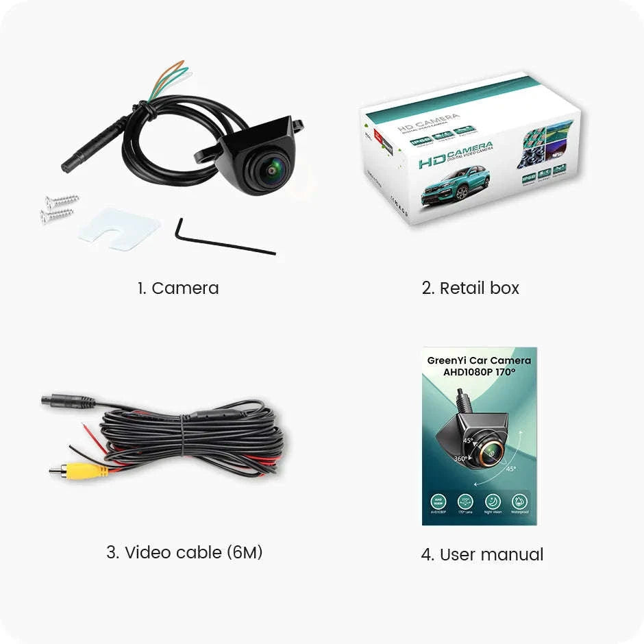 1080P Car Rear View Camera with Night Vision and 170° Wide-Angle Lens-Black / AHD1080P
