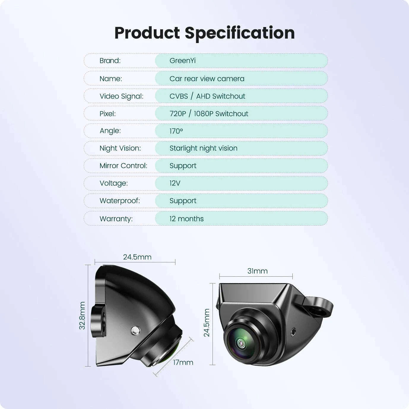 1080P Car Rear View Camera with Night Vision and 170° Wide-Angle Lens-Black / AHD1080P