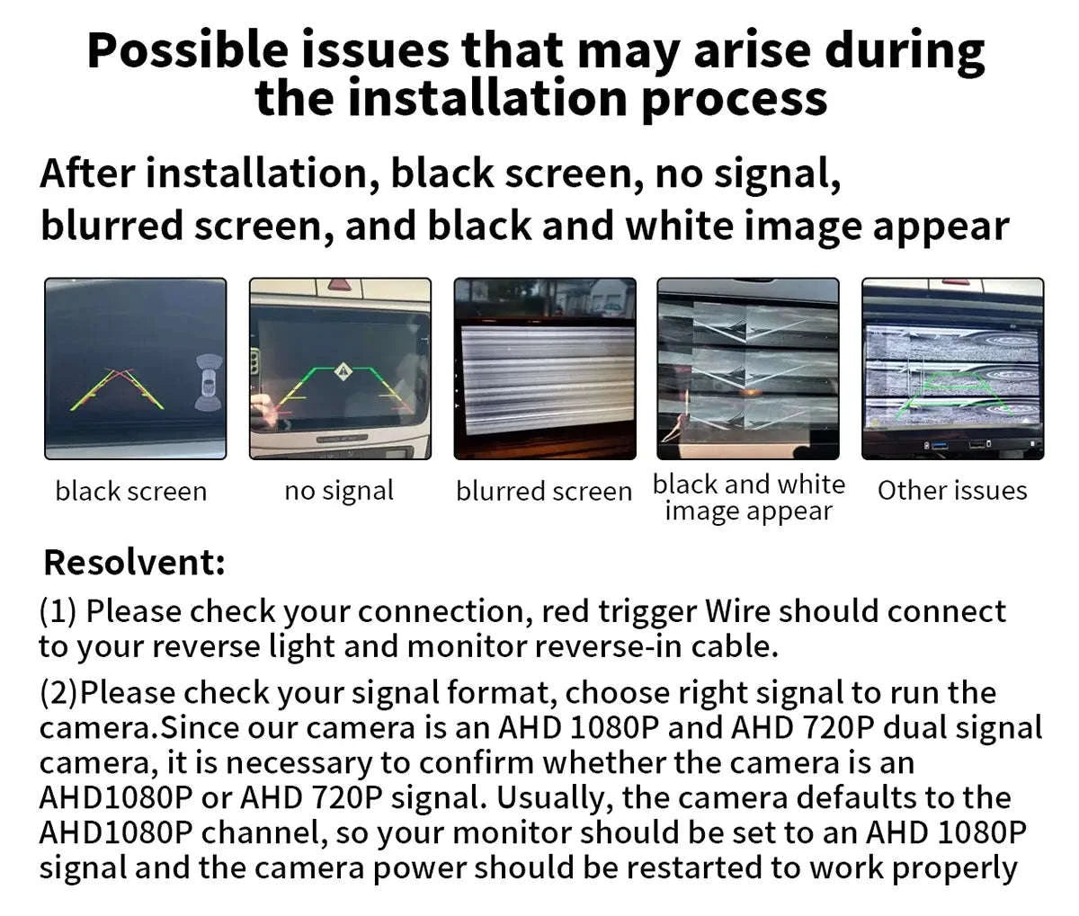 1080P Car Rear View Reverse Camera-AHD 1080P-CVBS / 12 V