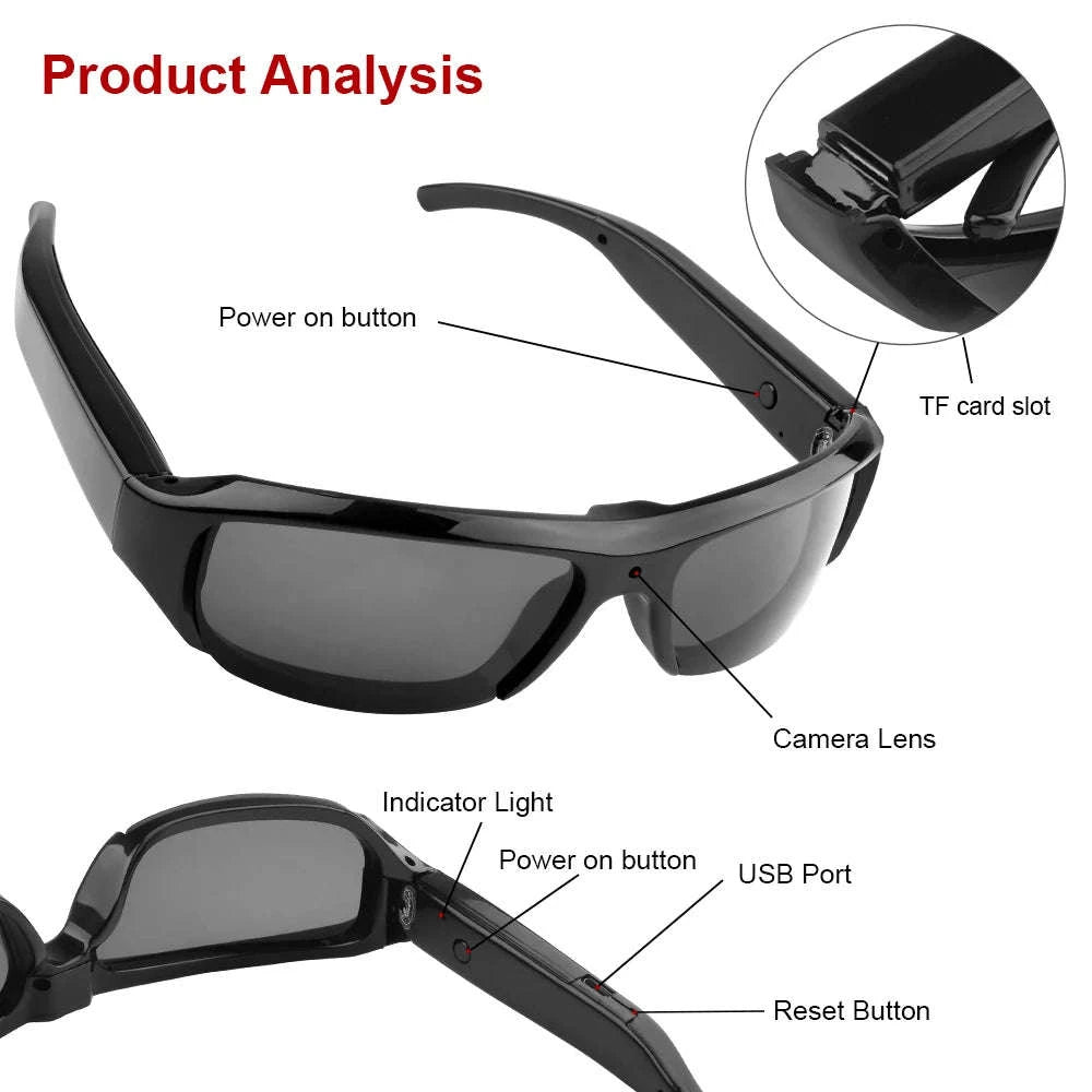1080P HD Camera Glasses with Audio Recording and 120° Wide Angle-black / China Mainland
