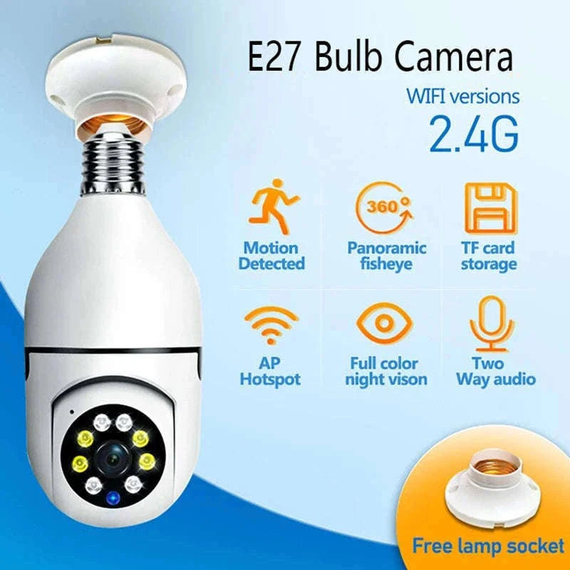 1080P HD E27 Bulb Security Camera WiFi for Home Monitoring-White
