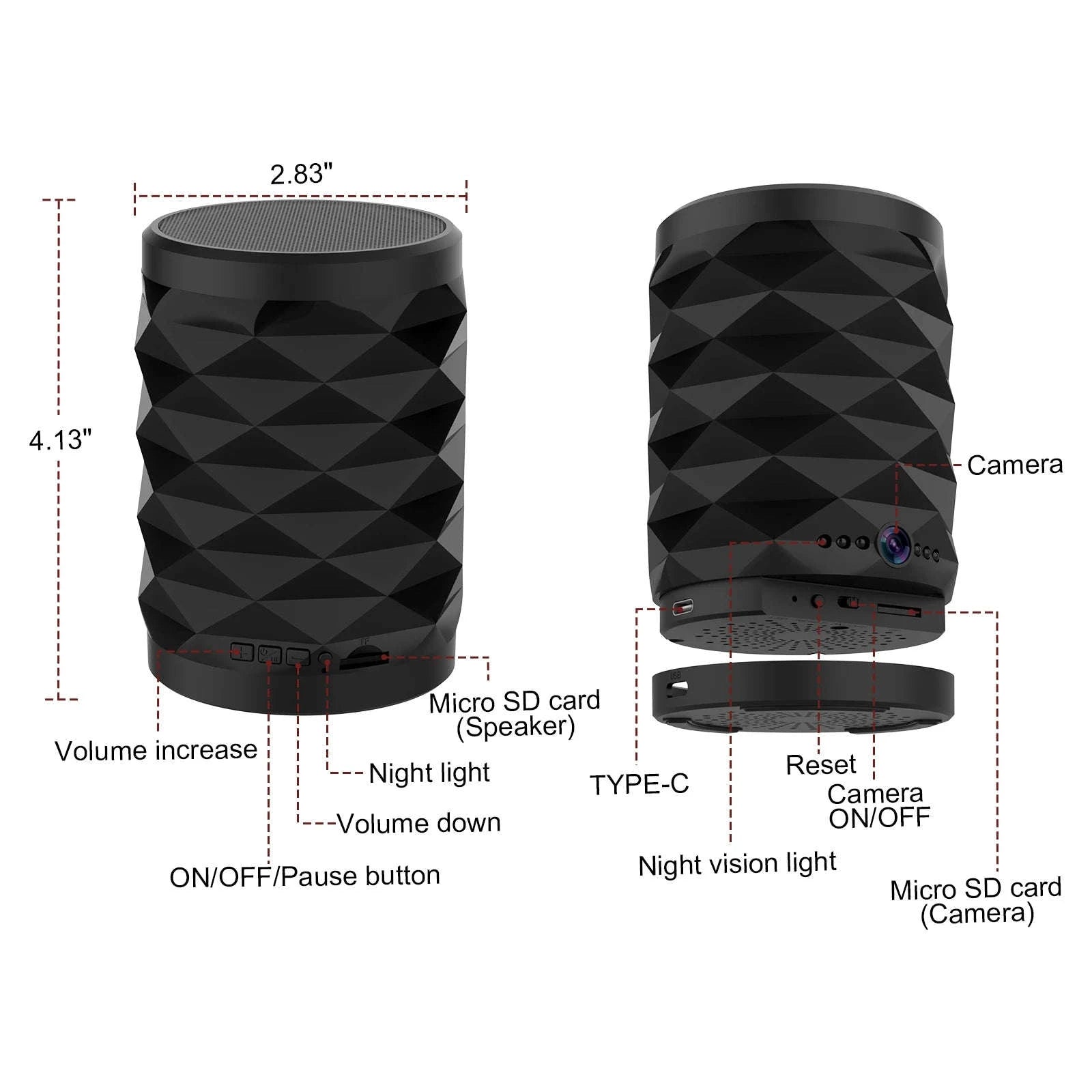1080P HD Mini Wifi Camera Bluetooth Speaker Home Security Surveillance Two-way Remote Intercom Night Vision Cam Colorful Lights-camera with 32GB