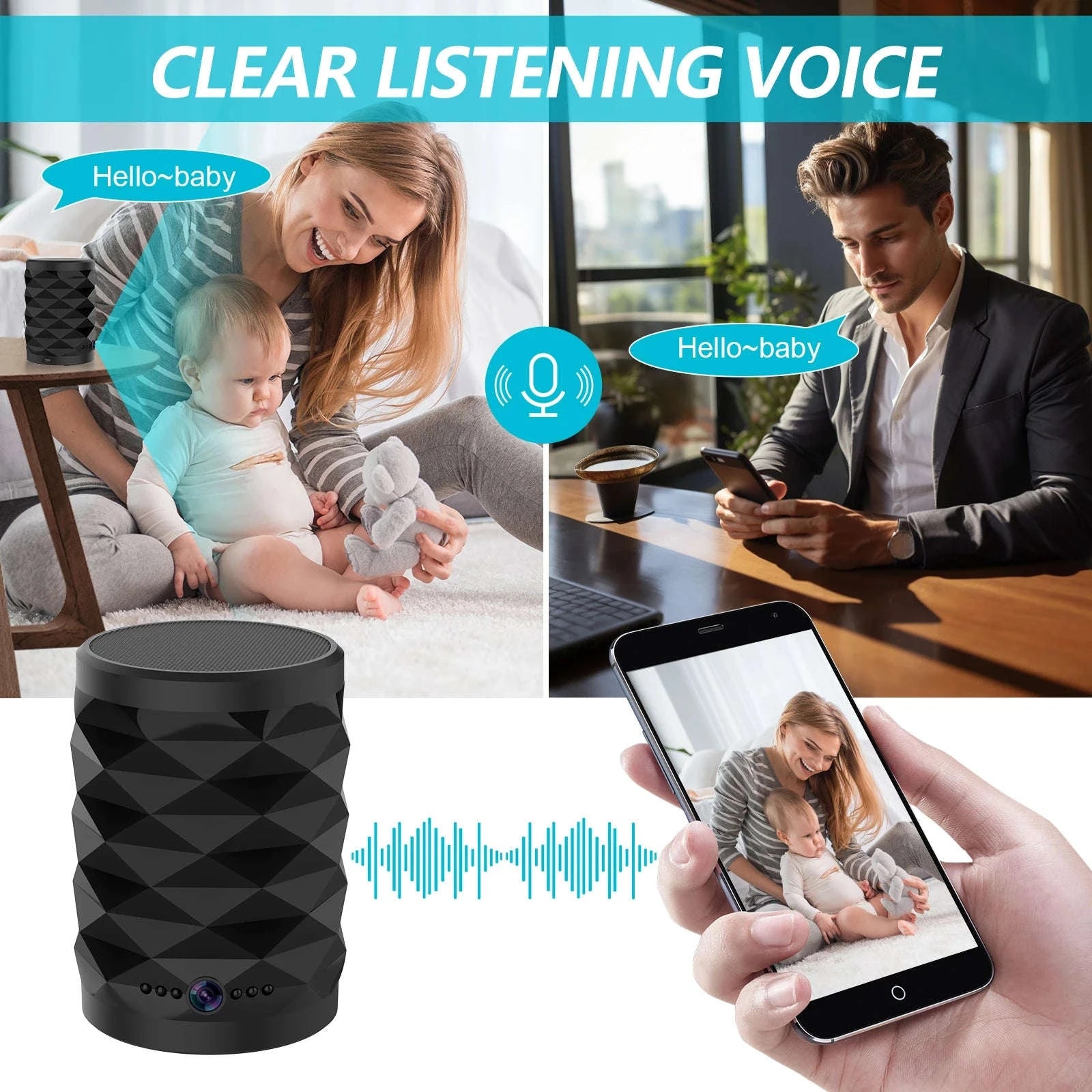 1080P HD Mini Wifi Camera Bluetooth Speaker Home Security Surveillance Two-way Remote Intercom Night Vision Cam Colorful Lights-camera with 32GB