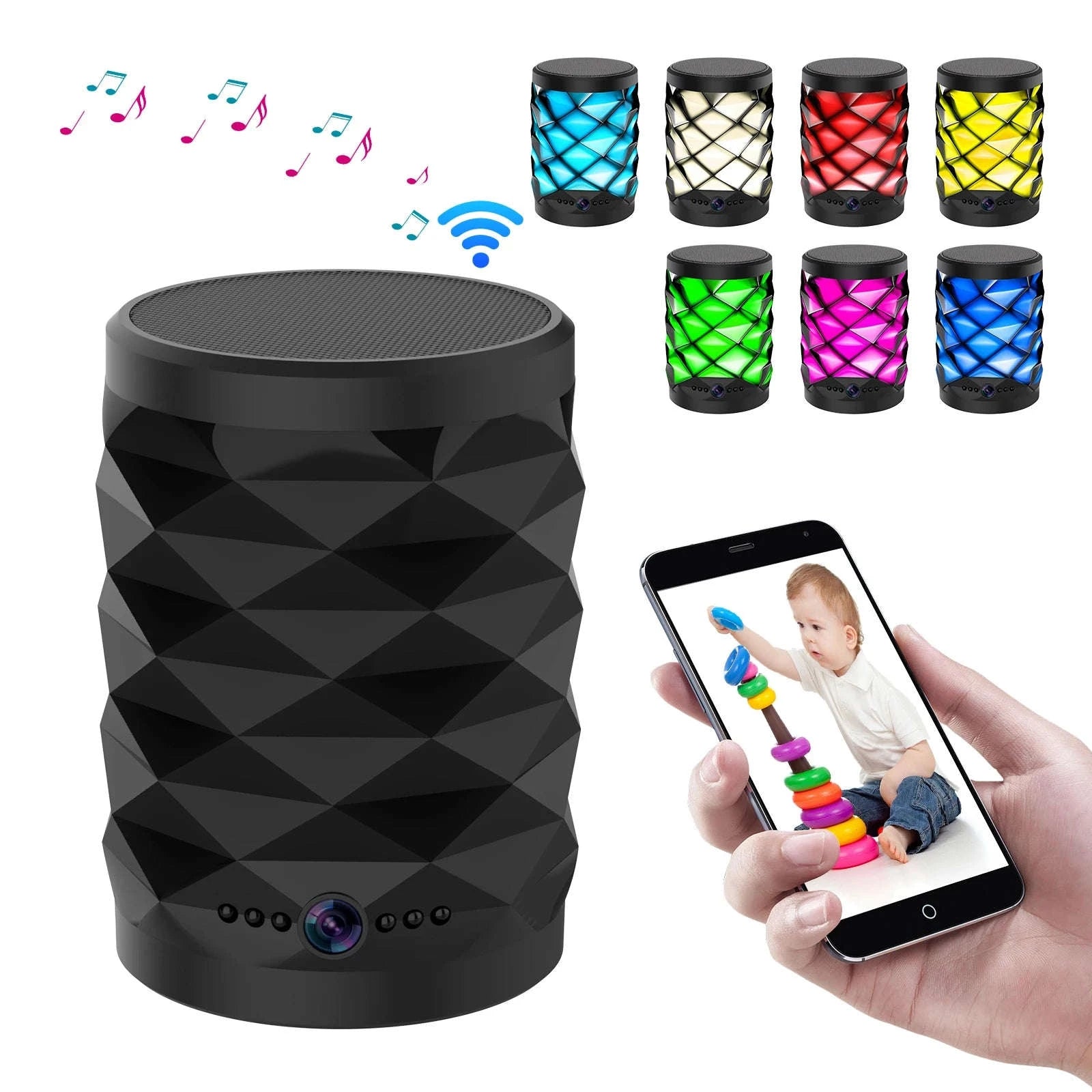 1080P HD Mini Wifi Camera Bluetooth Speaker Home Security Surveillance Two-way Remote Intercom Night Vision Cam Colorful Lights-camera with 32GB
