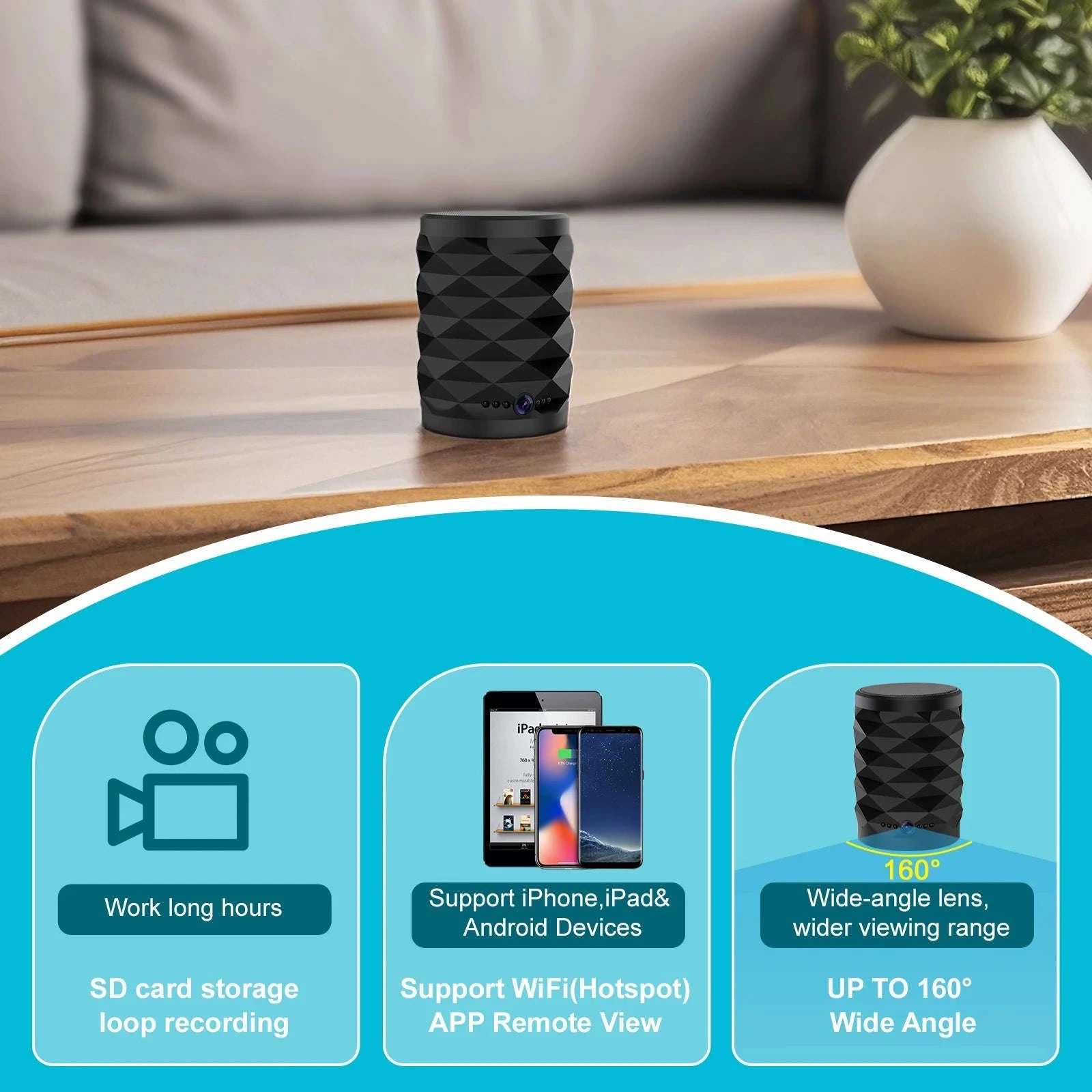 1080P HD Mini Wifi Camera Bluetooth Speaker Home Security Surveillance Two-way Remote Intercom Night Vision Cam Colorful Lights-camera with 32GB