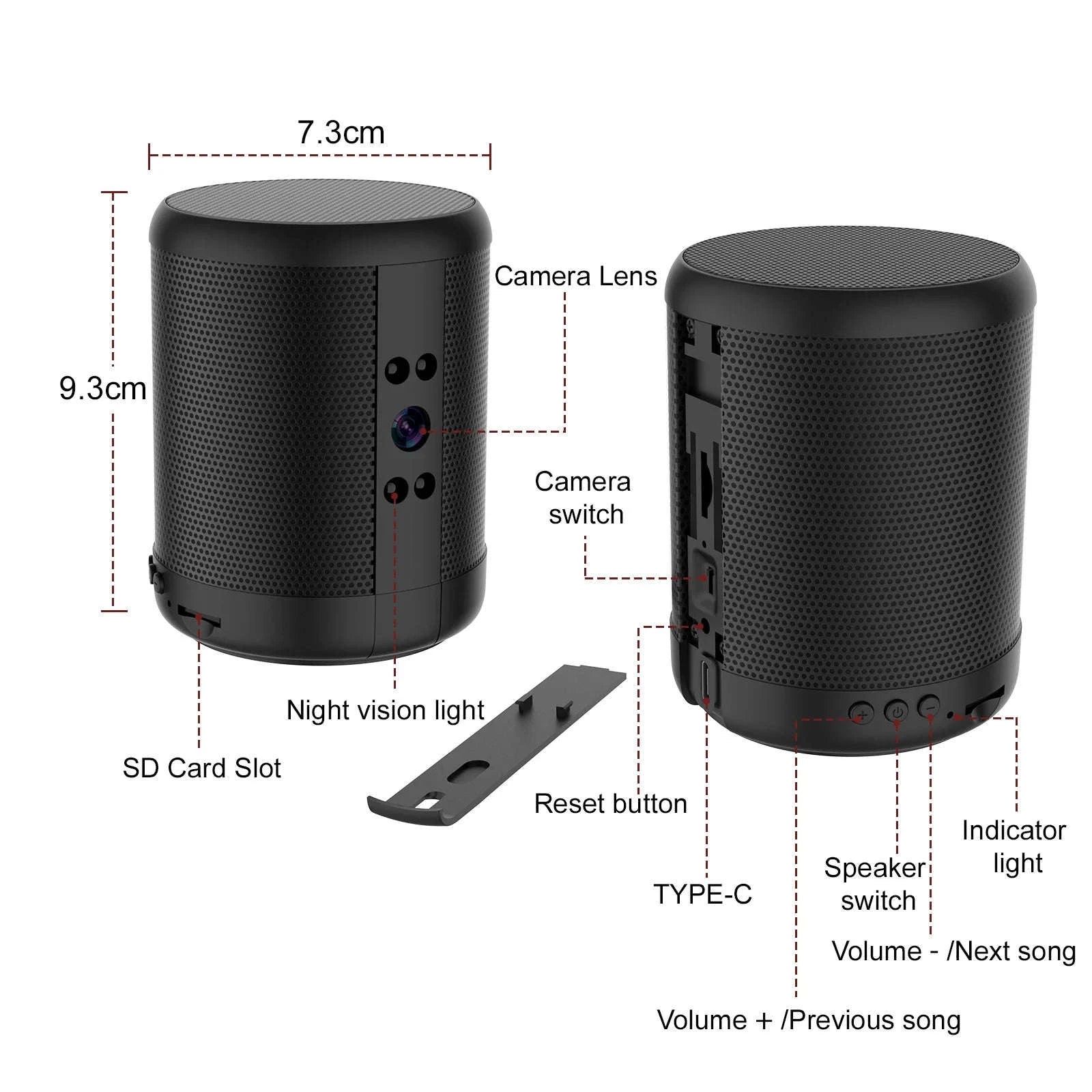 1080P HD Mini WiFi Camera Bluetooth Speaker with Night Vision-Black / only camera