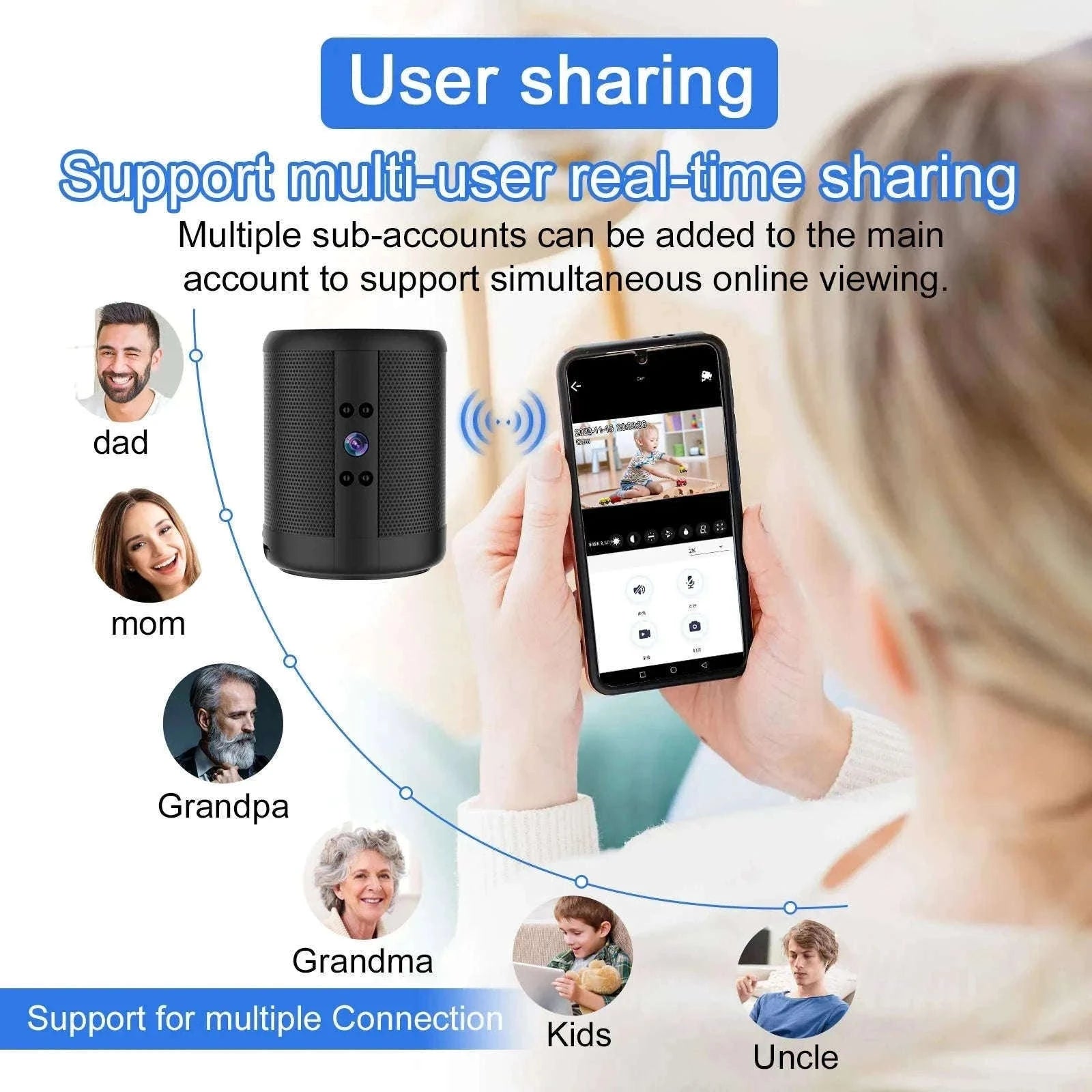 1080P HD Mini WiFi Camera Bluetooth Speaker with Night Vision-Black / only camera
