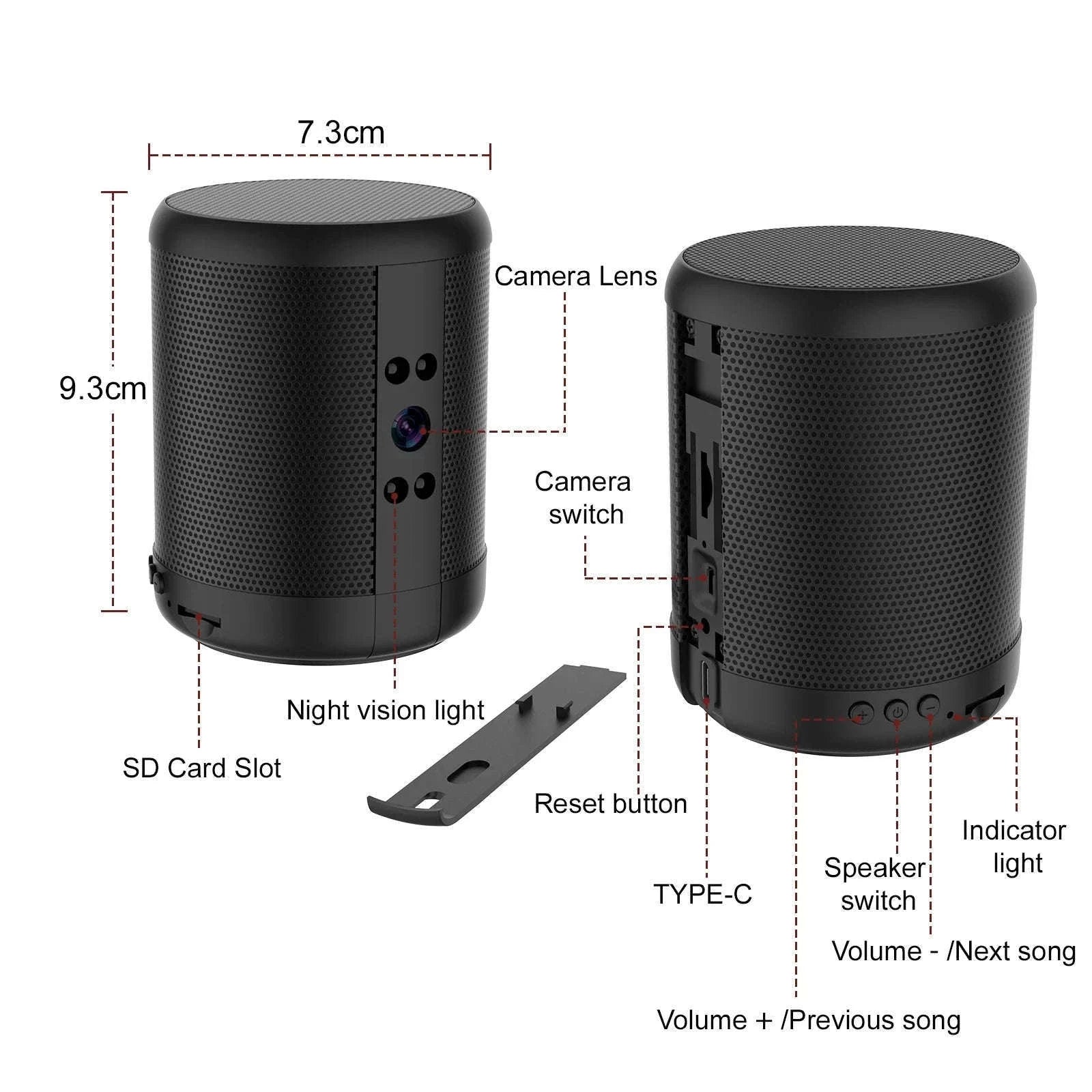 1080P HD Mini WiFi Camera Bluetooth Speaker with Night Vision-Black / only camera