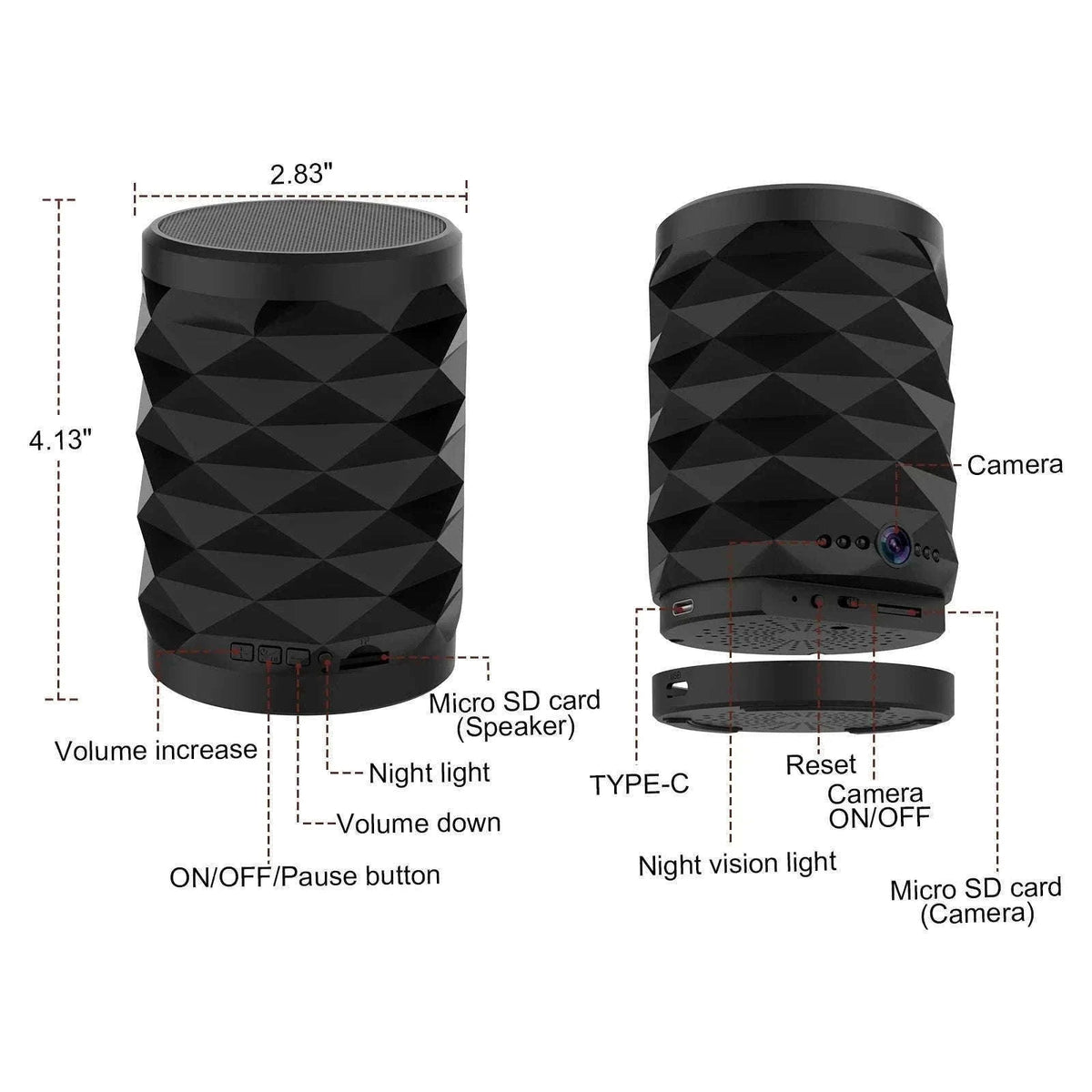 1080P HD Mini WiFi Camera Bluetooth Speaker with Night Vision-only camera