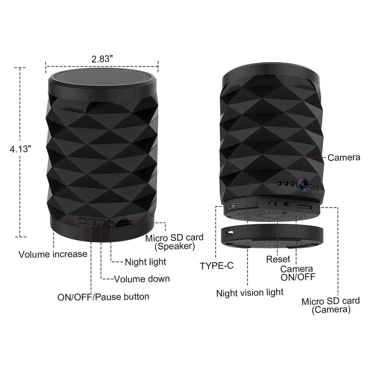 1080P HD Mini WiFi Camera Bluetooth Speaker with Night Vision-only camera