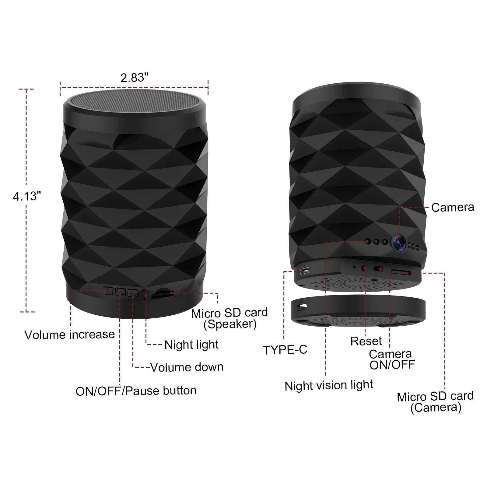 1080P HD Mini WiFi Camera Bluetooth Speaker with Night Vision-only camera