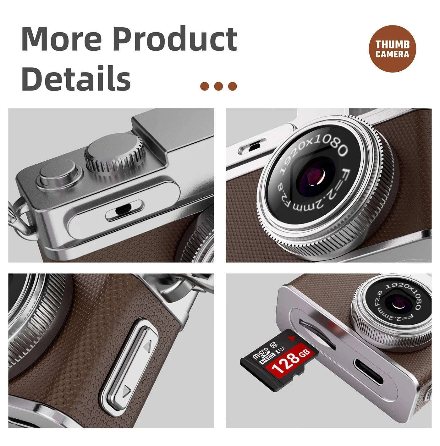 1080P HD Retro Thumb Camera Mini Keychain Wearable Recorder-G1 White / 8GB TF CARD