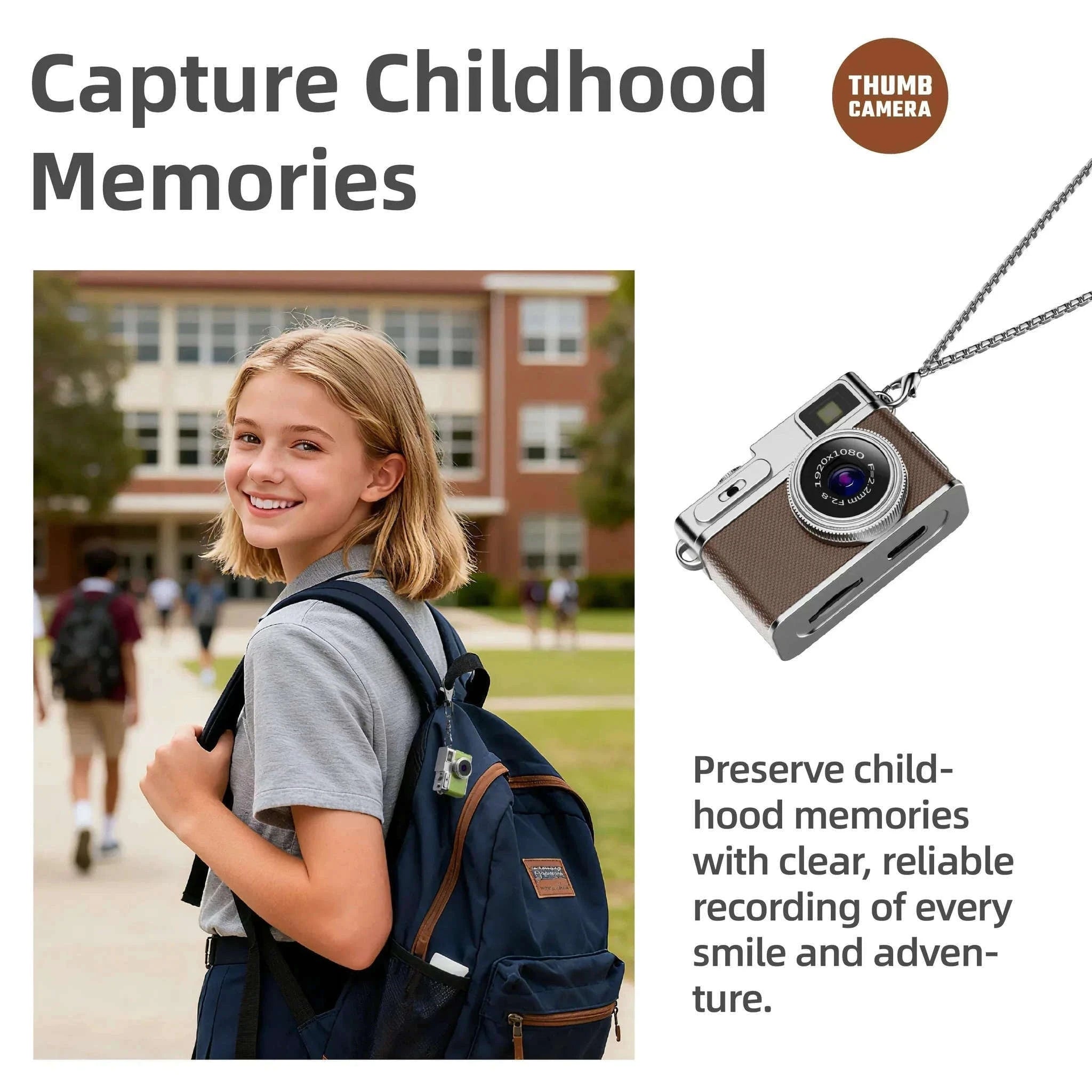 1080P HD Retro Thumb Camera Mini Keychain Wearable Recorder-G1 White / 8GB TF CARD