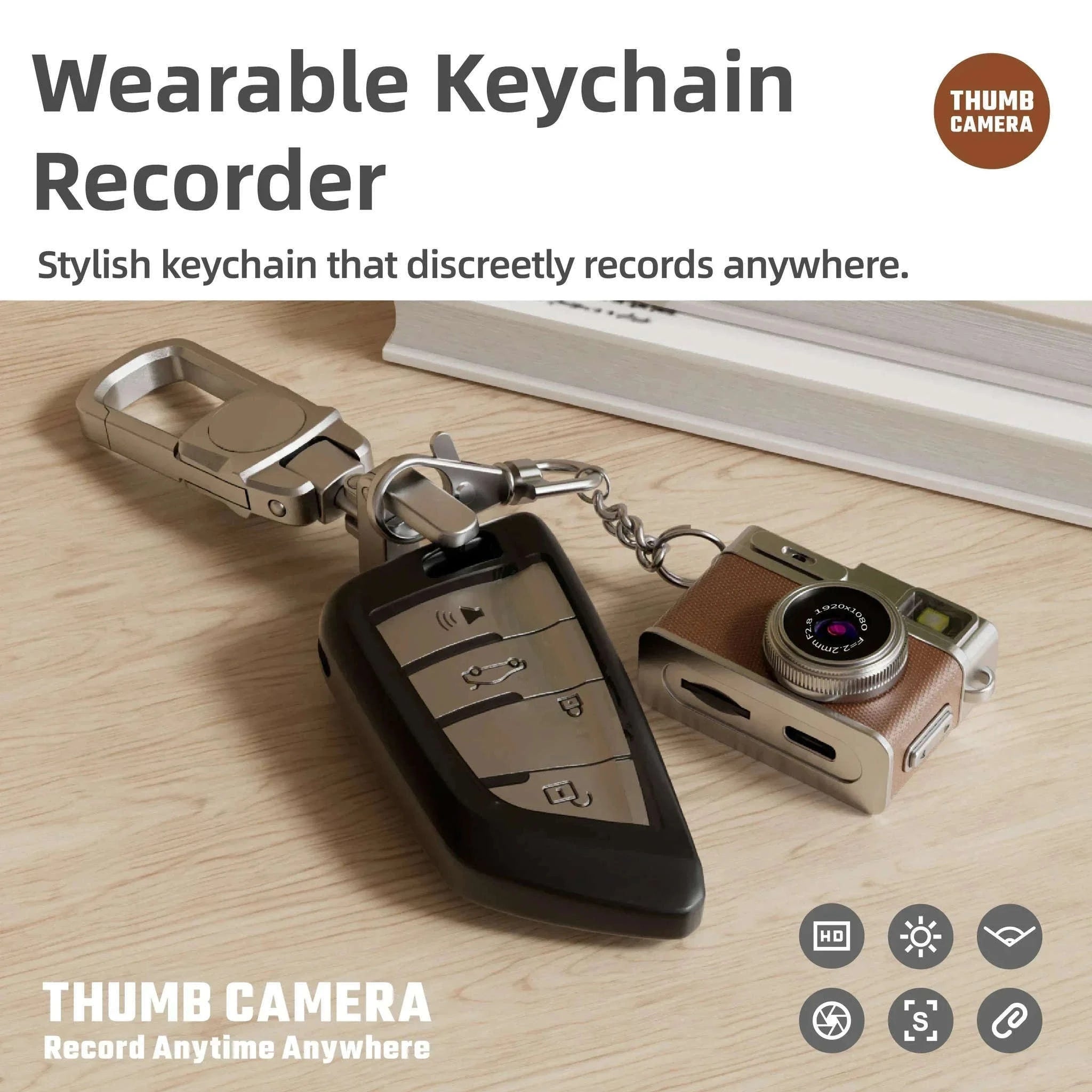 1080P HD Retro Thumb Camera Mini Keychain Wearable Recorder-G1 White / 8GB TF CARD
