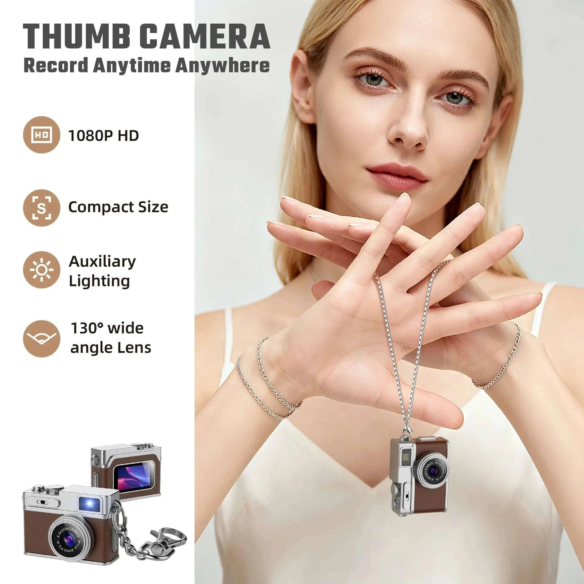 1080P HD Retro Thumb Camera Mini Keychain Wearable Recorder-G1 White / 8GB TF CARD