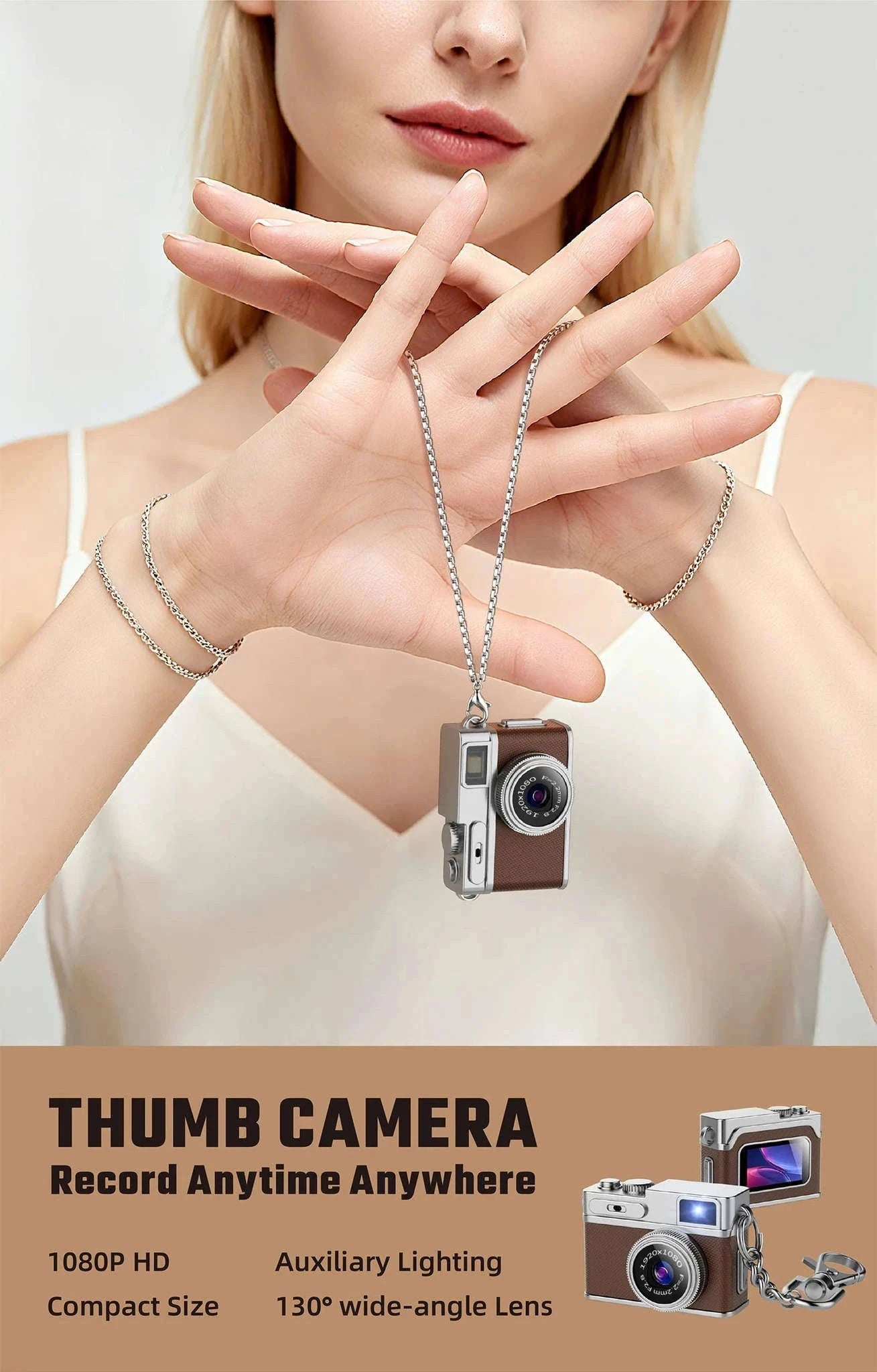 1080P HD Retro Thumb Camera Mini Keychain Wearable Recorder-G1 White / 8GB TF CARD