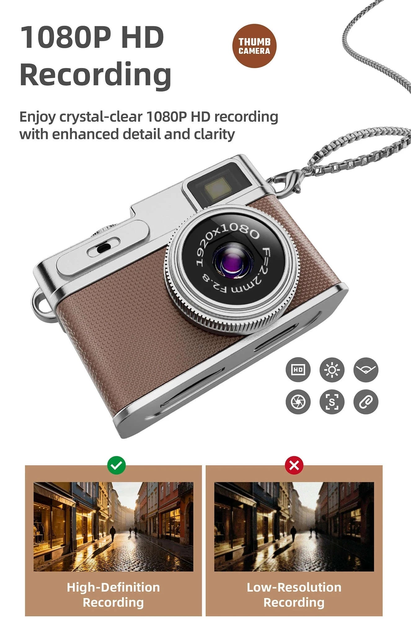 1080P HD Retro Thumb Camera Wearable Portable Mini Keychain Camera-G1 Brown / 32GB TF CARD