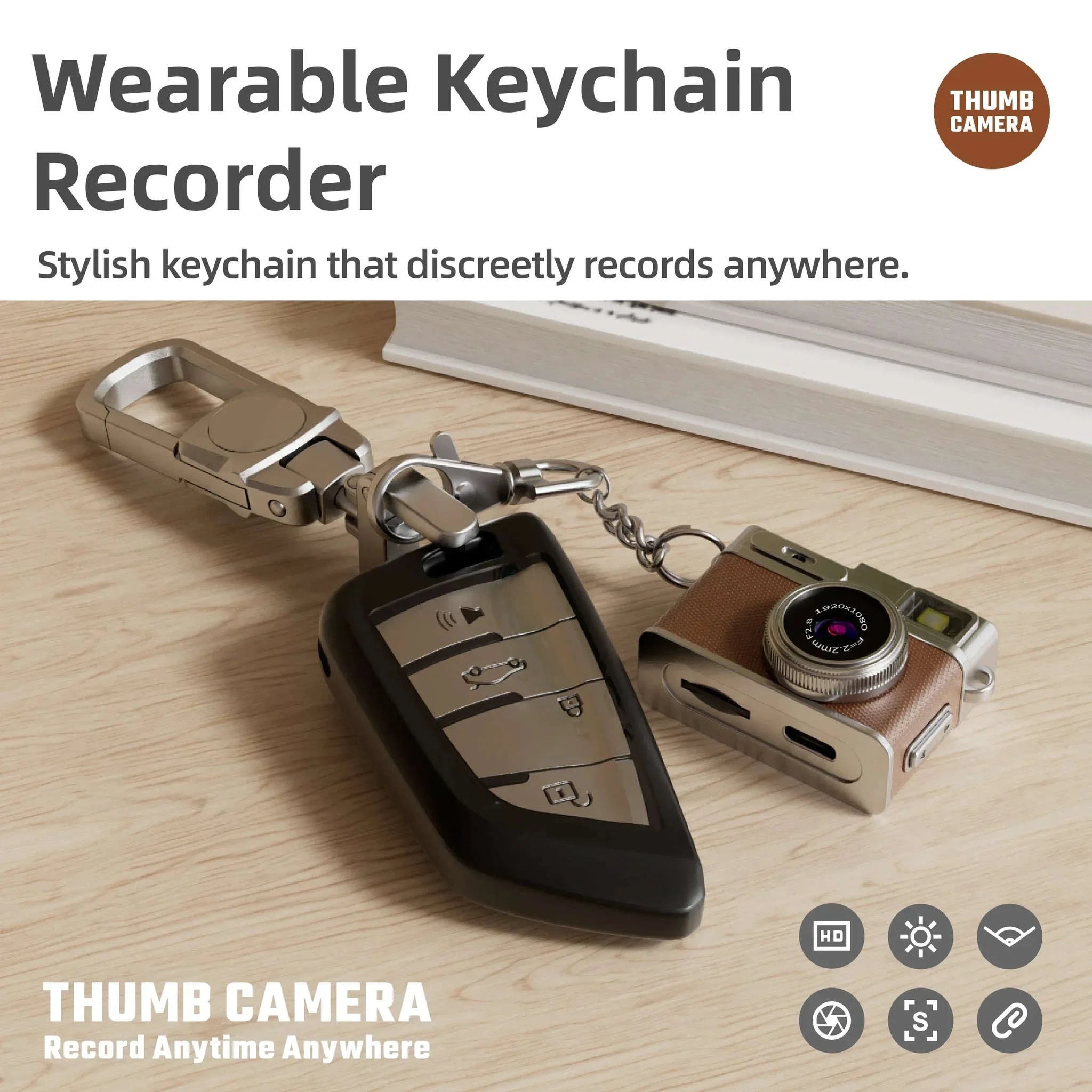 1080P HD Retro Thumb Camera Wearable Portable Mini Keychain Camera-G1 Brown / 32GB TF CARD