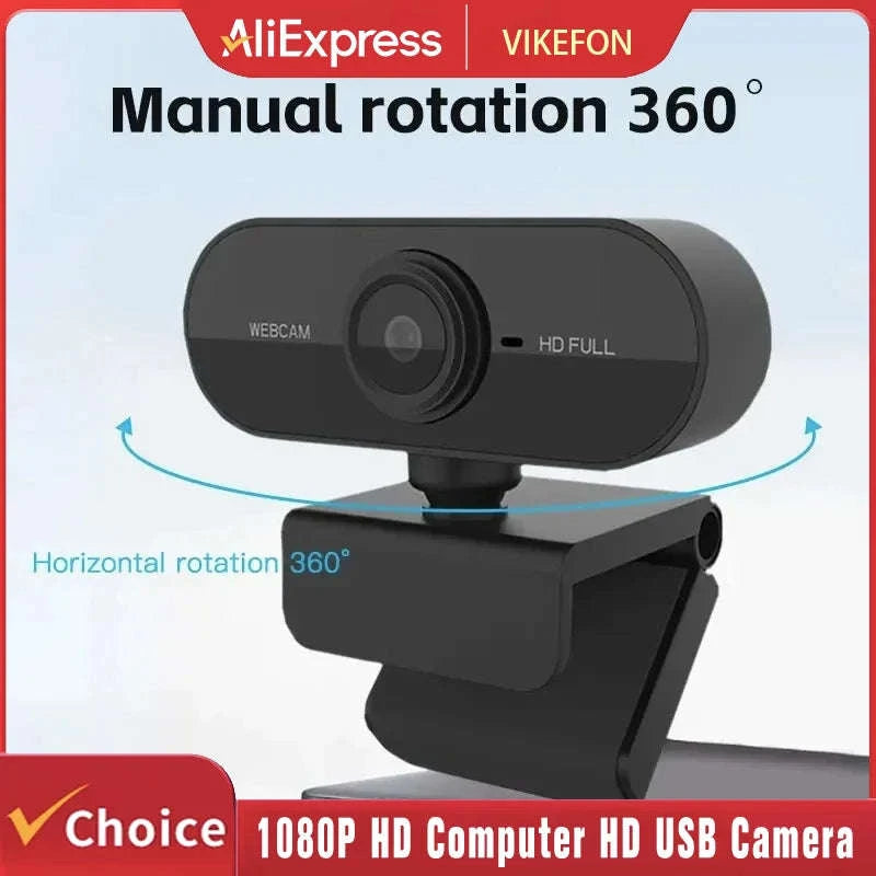 1080P HD USB Webcam with Microphone and Tripod-black