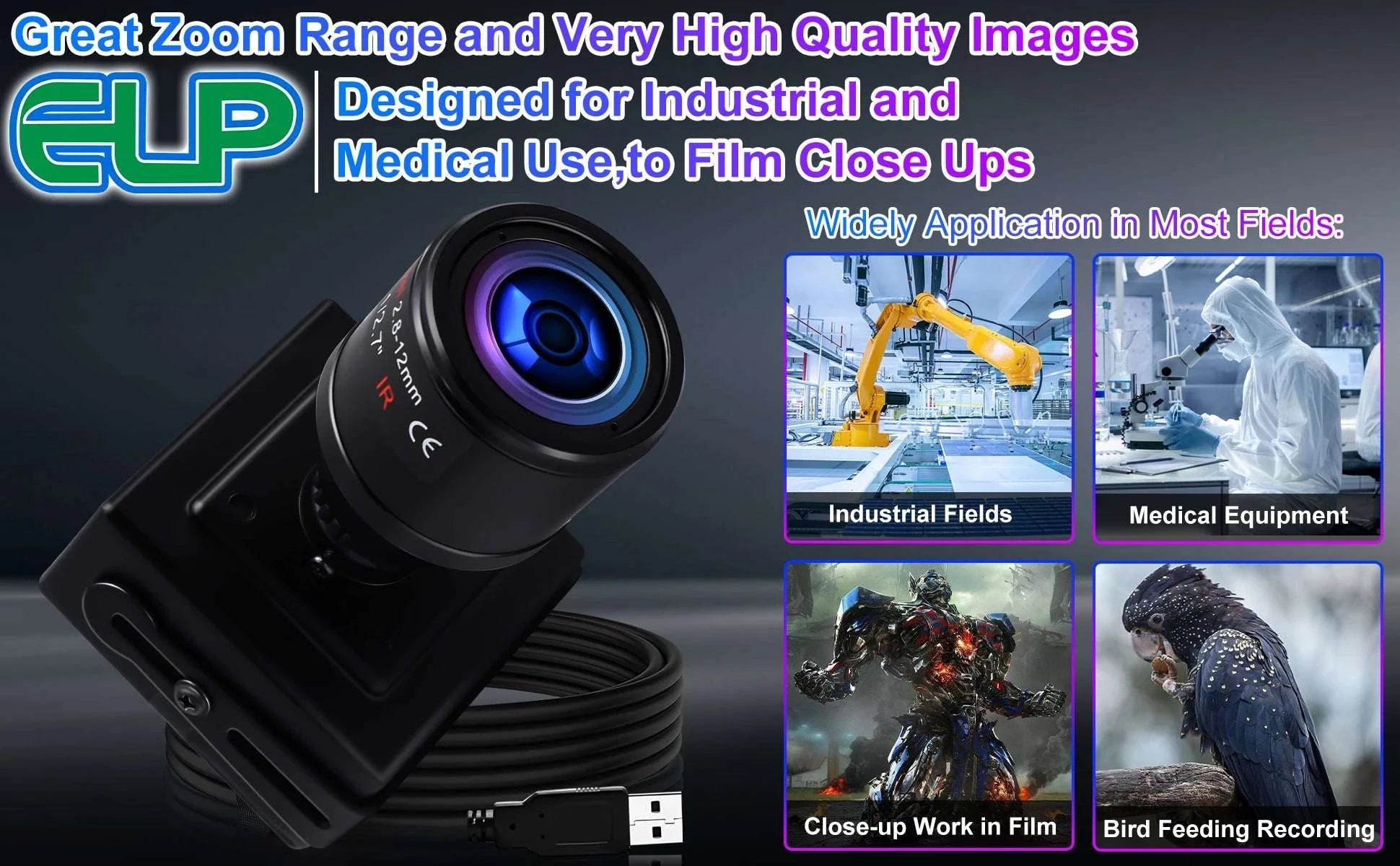 1080P High Speed USB Camera 260FPS 2MP Manual Zoom Webcam-2.8-12mm manual lens