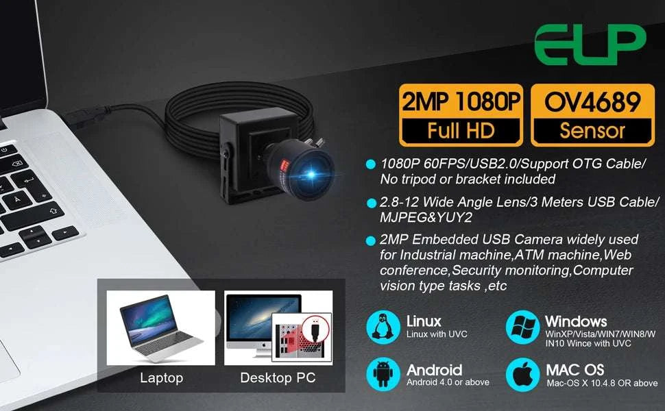 1080P High Speed USB Camera 260FPS 2MP Manual Zoom Webcam-2.8-12mm manual lens