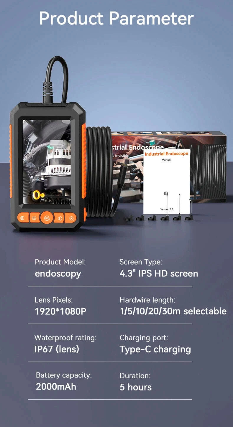 1080P Industrial Endoscope Camera with 4.3" IPS Screen-dual lens / United States / 10m