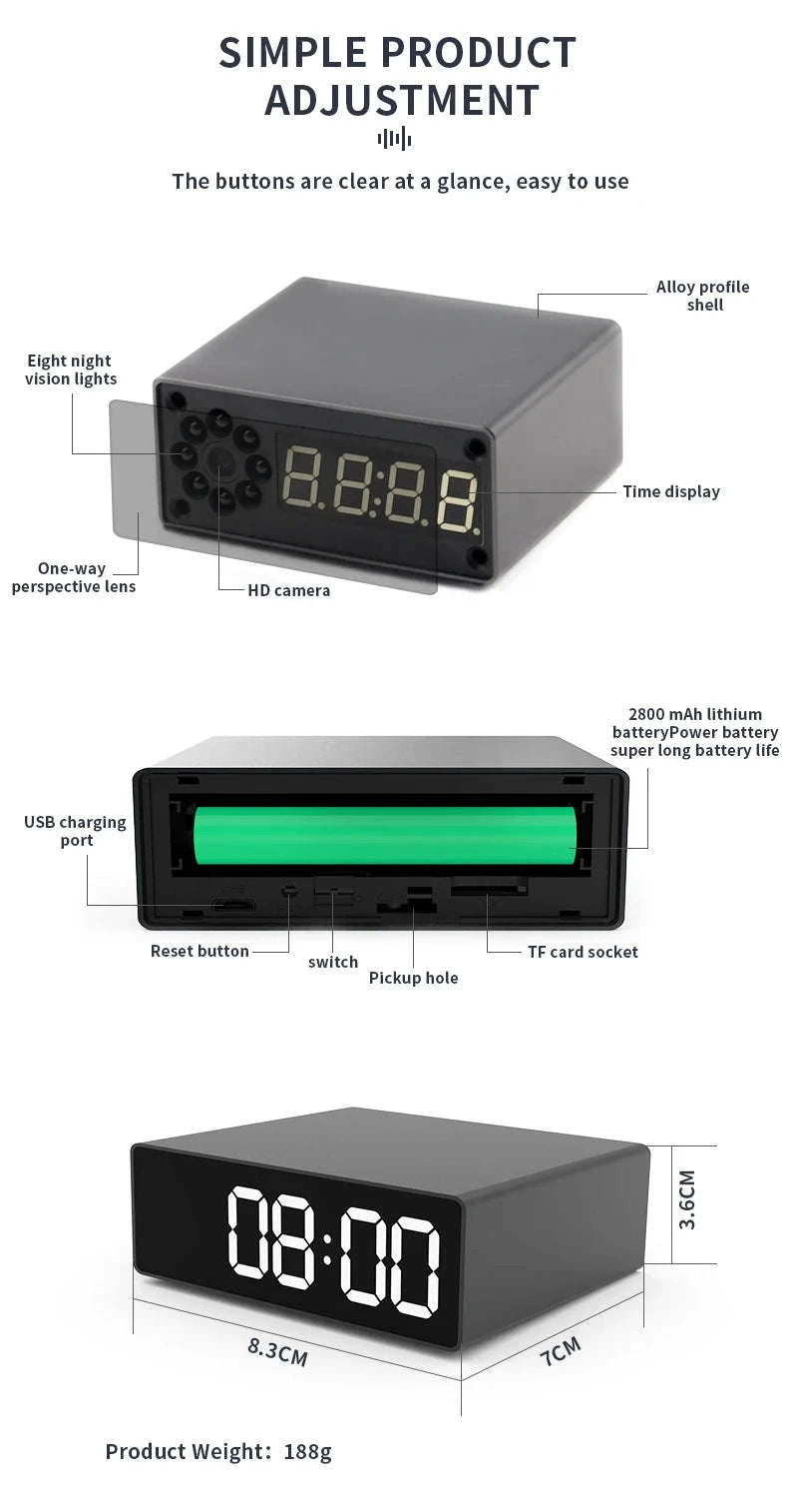 1080P Night Vision Clock Camera for Discreet Home Security-With 32G SD Card