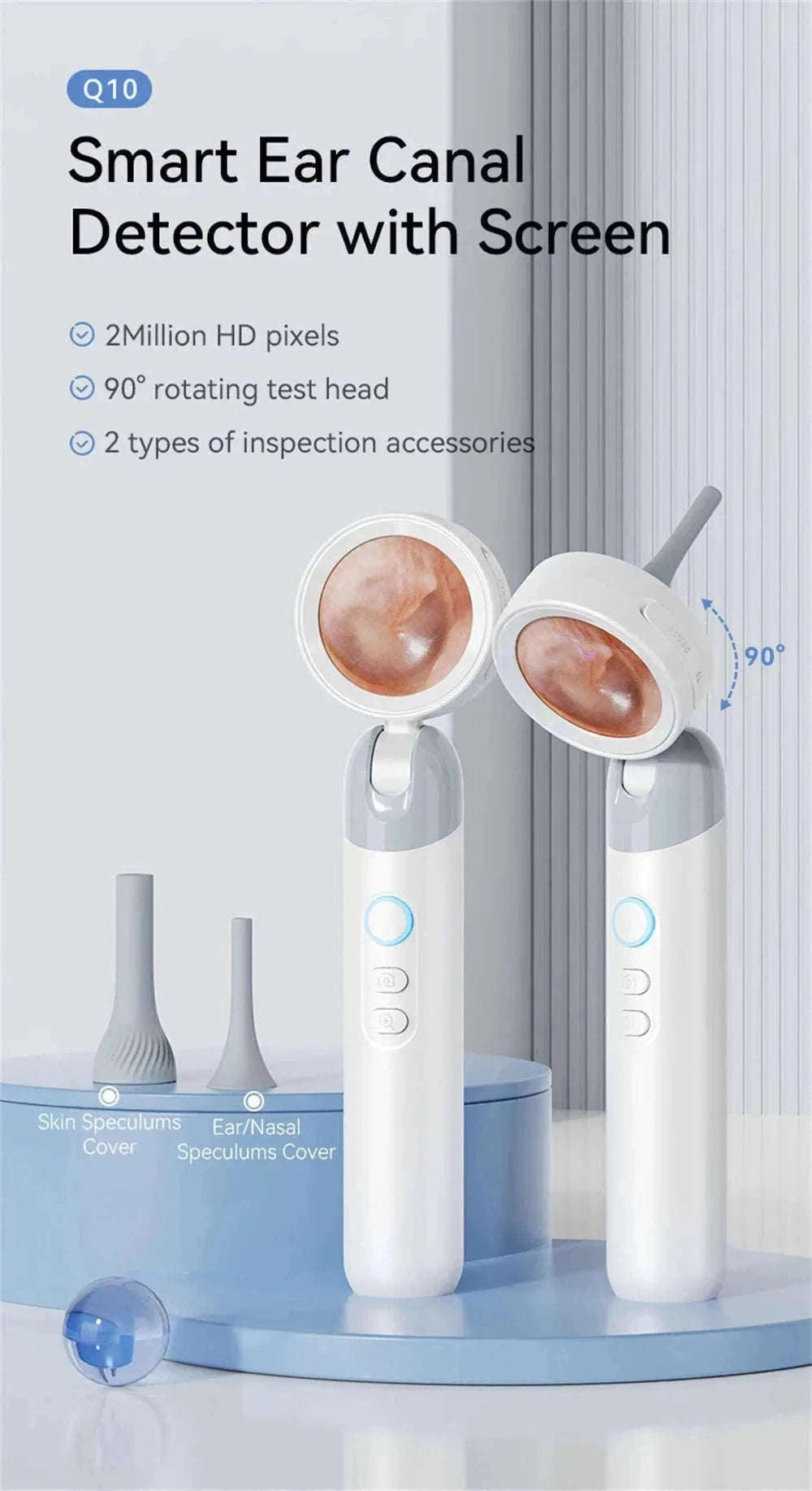 1080P Otoscope Ear Camera with Screen and LED Lights for Clear Inspection-WHITE / United States