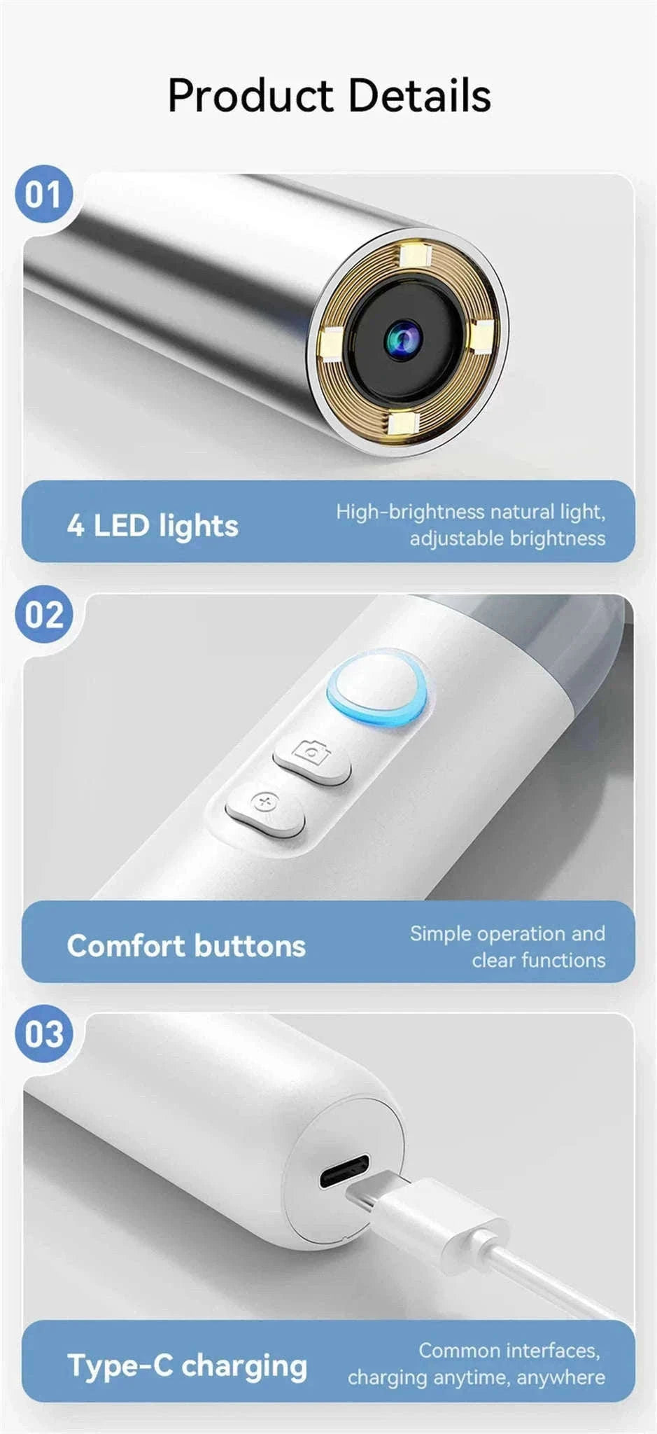 1080P Otoscope Ear Camera with Screen and LED Lights for Clear Inspection-WHITE / United States