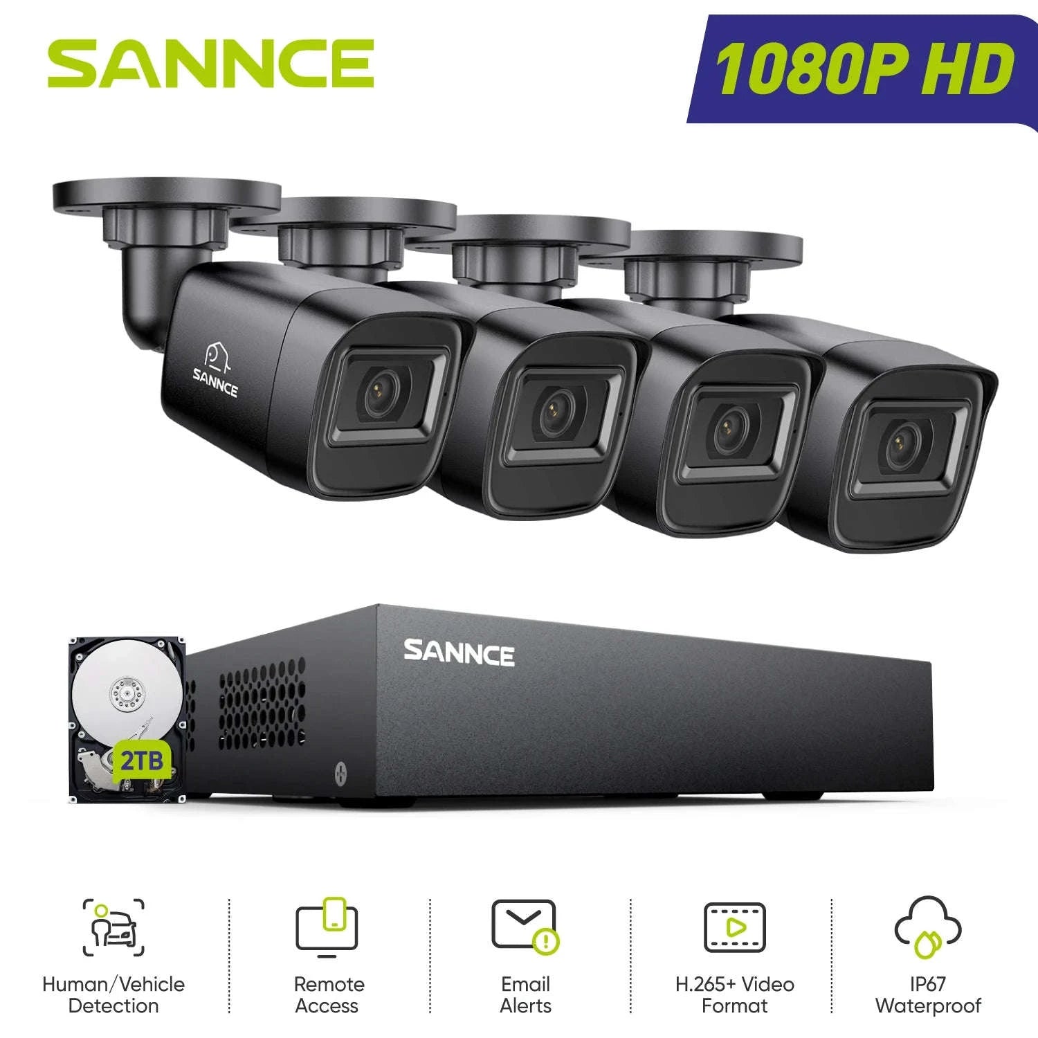 1080P Security Camera System with 8-Channel DVR-4PCS CAM / None / United States