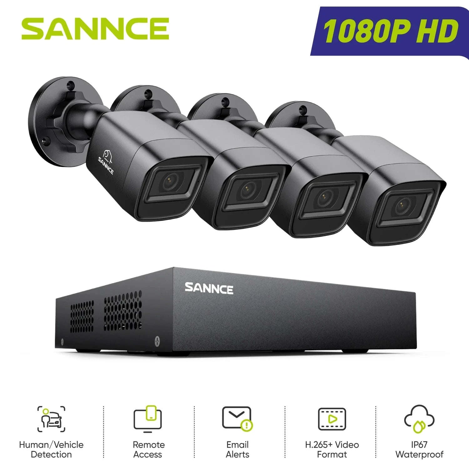 1080P Security Camera System with 8-Channel DVR-4PCS CAM / None / United States