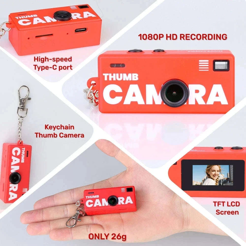 1080P Thumb Keychain Camera with 0.96-Inch Display-Yellow / No TF card