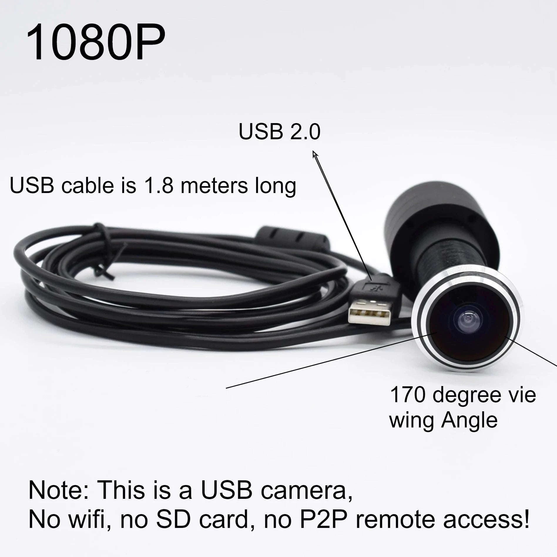1080P USB Peephole Camera with Wide-Angle Door View-1.78mm lens