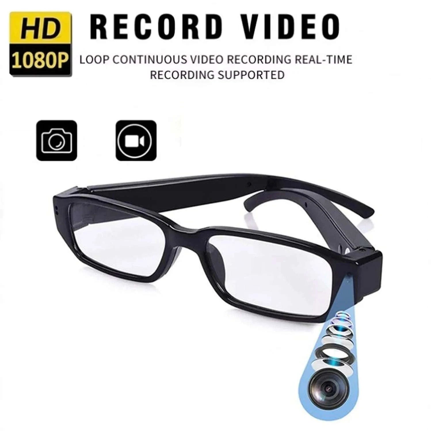 1080P Wearable Camera Glasses for Sports, Travel & Daily Recording-SM13A / China Mainland
