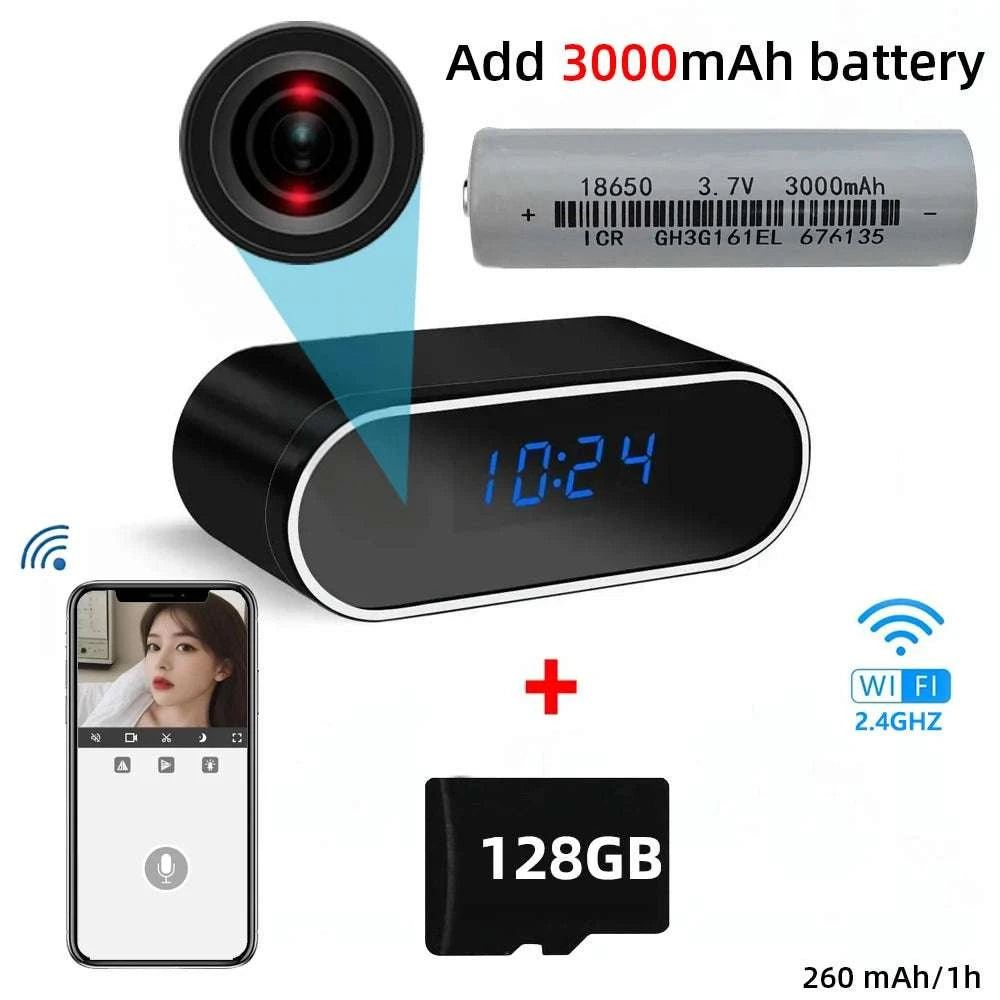 1080P WiFi Clock Camera with Night Vision & Motion Alerts-Add 2600mAh battery / Add 32GB SD card / China Mainland