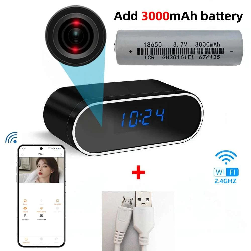 1080P WiFi Clock Camera with Night Vision & Motion Alerts-Add 2600mAh battery / Add 32GB SD card / China Mainland