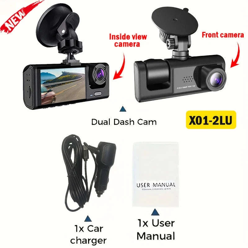 1080P WiFi Dash Cam with 3 Cameras, Night Vision & Parking Monitor-X94-WIFI-2CAM / NONE
