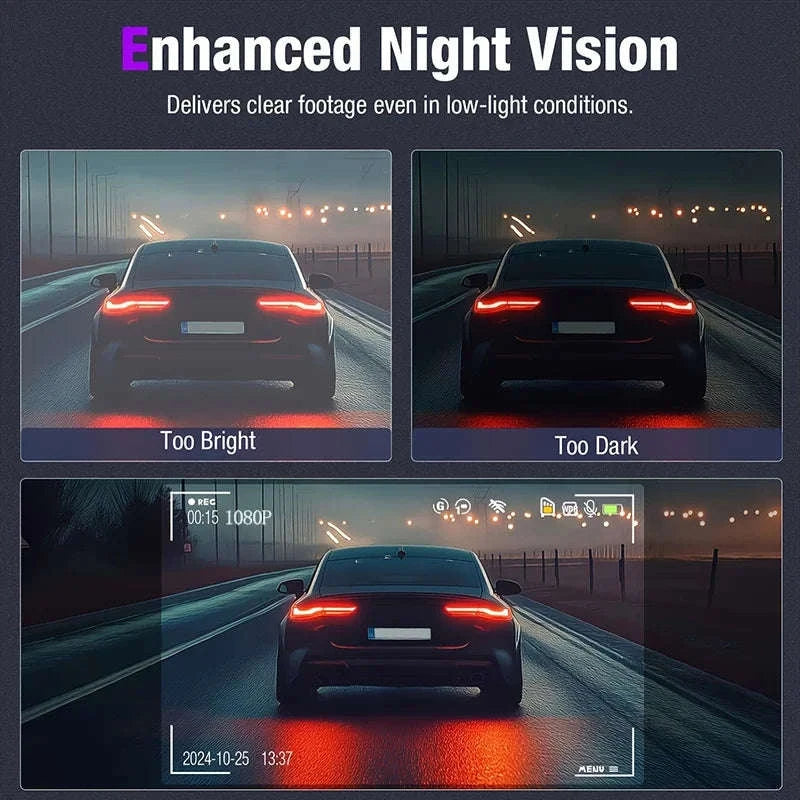 1080P WiFi Dash Cam with 3 Cameras, Night Vision & Parking Monitor-X94-WIFI-2CAM / NONE