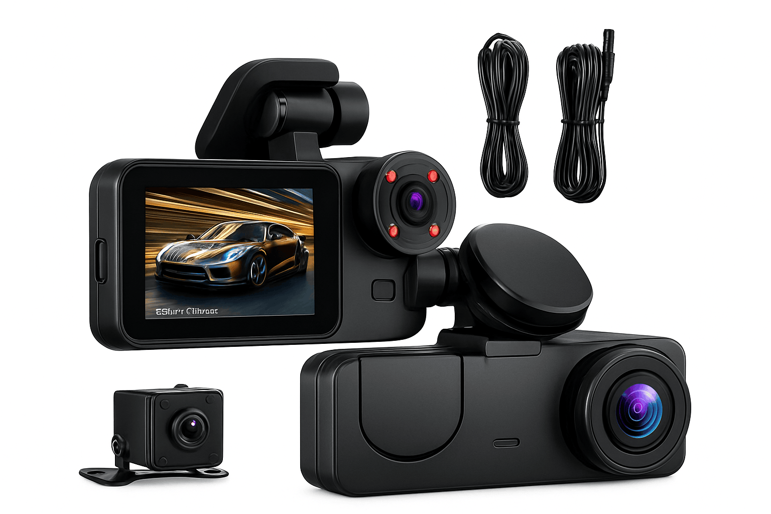 1080P WiFi Dash Cam with 3 Cameras, Night Vision & Parking Monitor-X94-WIFI-2CAM / NONE