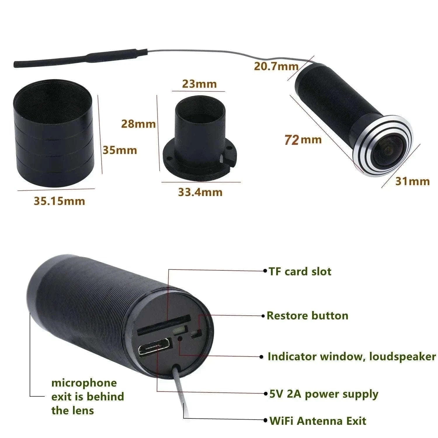 1080P WiFi Door Peephole Camera with 160° Wide Angle-EU Plug